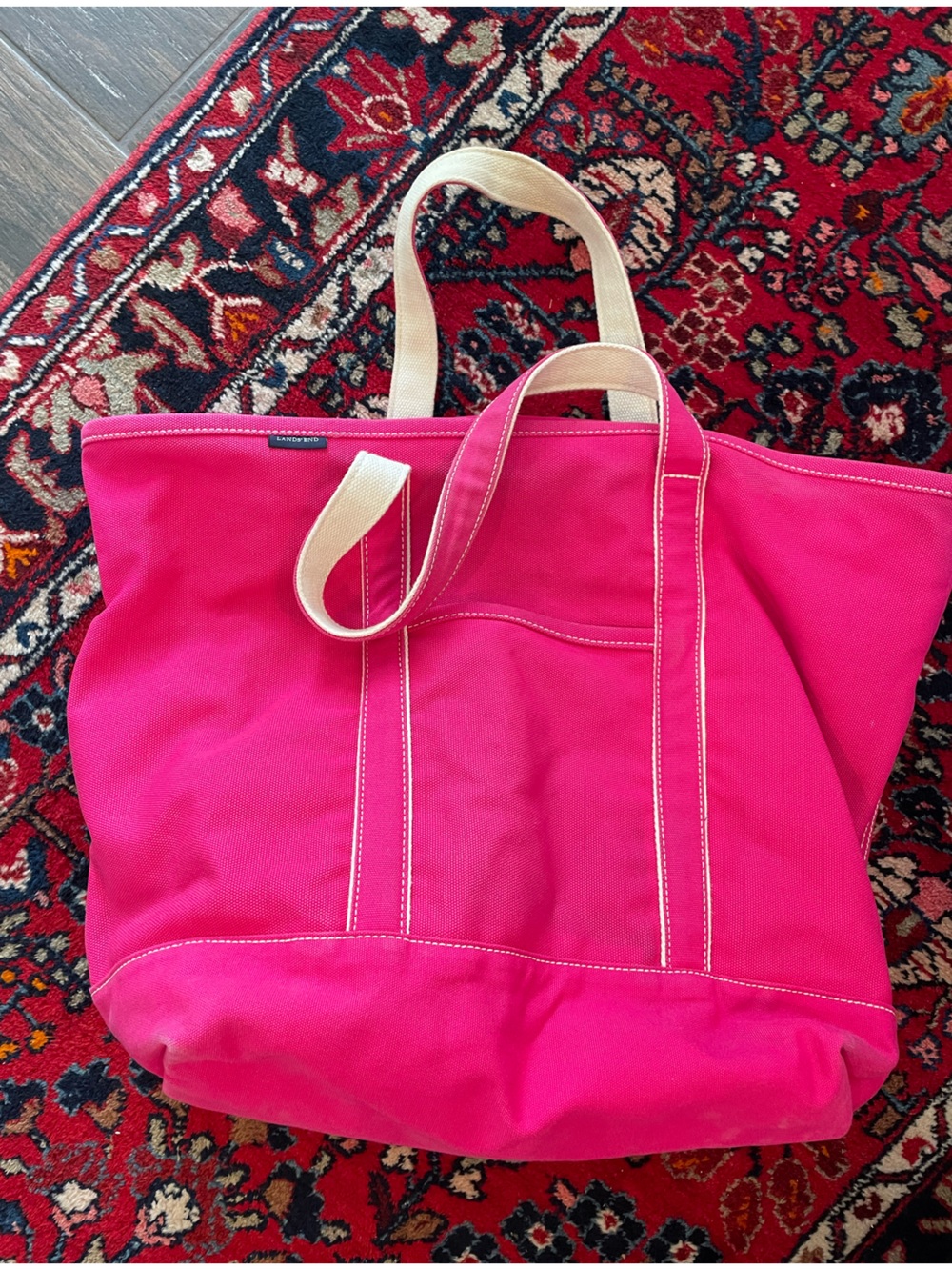 Lands End Bright Pink Canvas Tote Bag Large Boat Tote